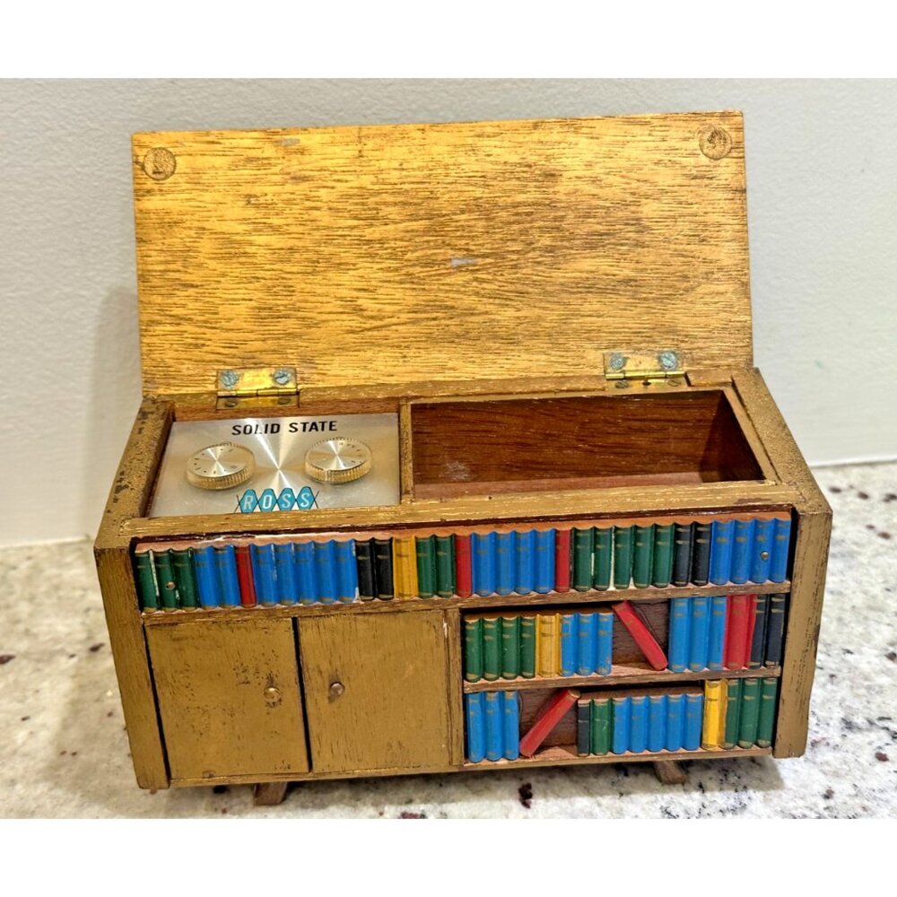 Vintage Ross Solid State Bookshelf Radio Model 204 Japan Novelty Wood Cabinet AM